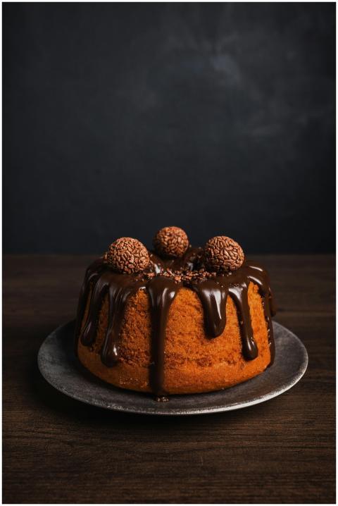 Delicious chocolate drizzled cake topped with brig