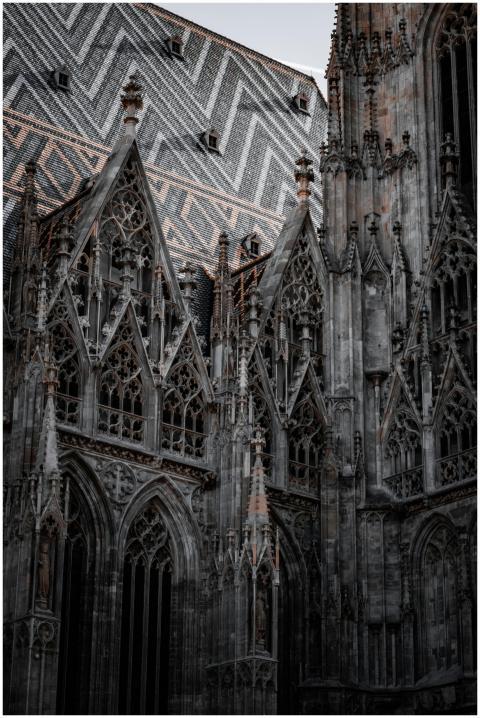 Close-up of a Gothic cathedral showcasing intricat