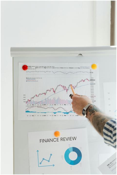 Close-up of a person presenting financial data on