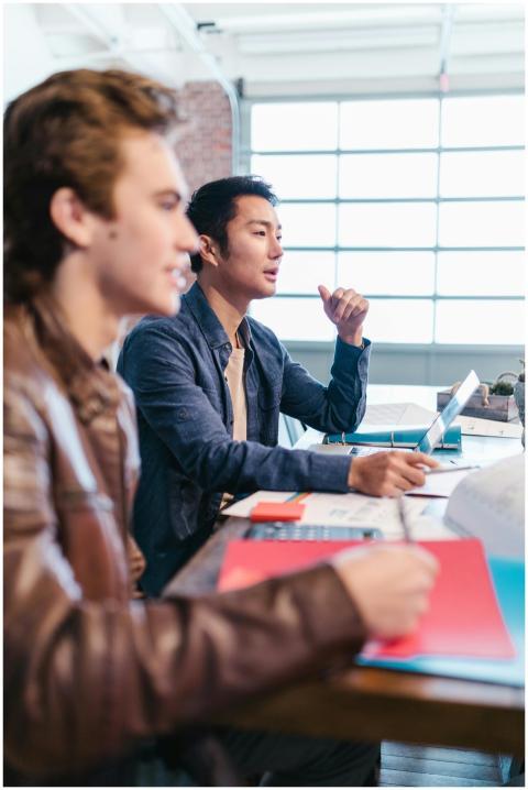 Business professionals engaged in a collaborative