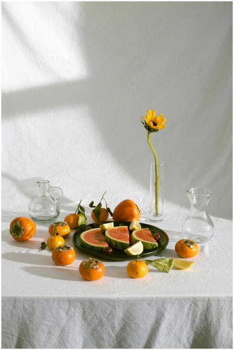 Aesthetic composition of fruit and decor featuring