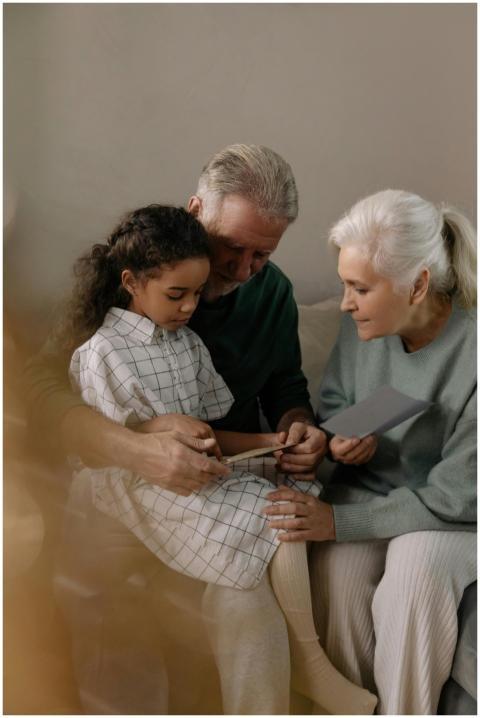 Grandparents sharing a heartfelt moment reading wi