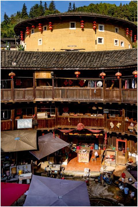 Authentic Fujian Tulou courtyard decorated with re