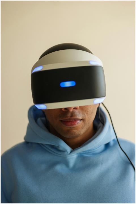Adult male wearing a cutting-edge virtual reality