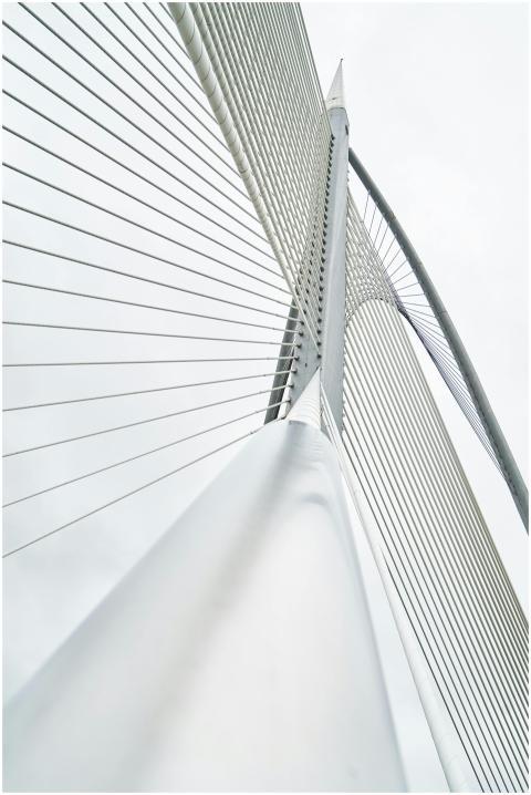 Low angle view of a modern suspension bridge with