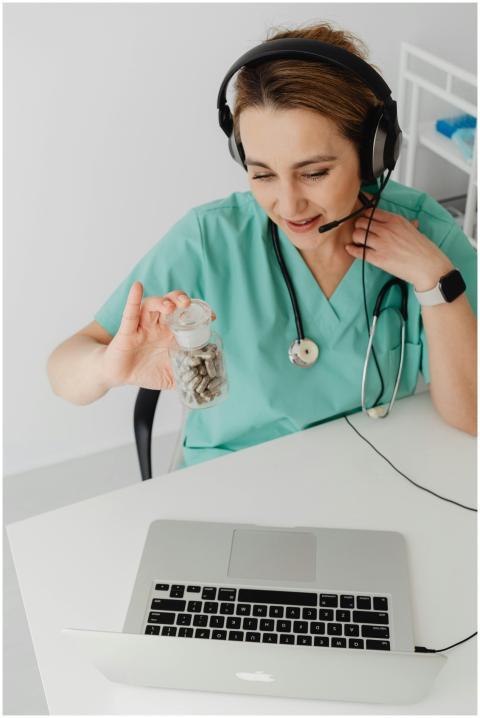 Healthcare practitioner discusses medication in an