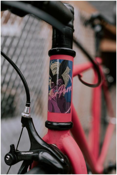 Detailed view of a bicycle frame featuring a color