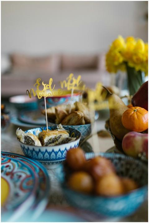 Beautiful table setup with Eid Mubarak decor and a