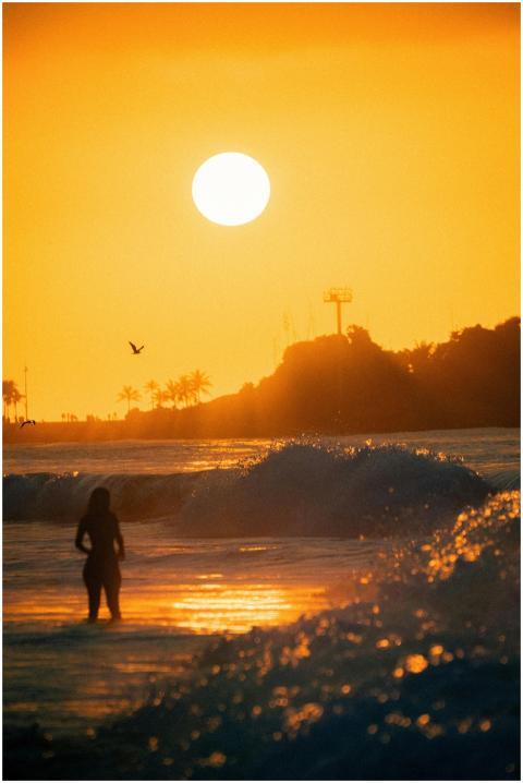Silhouette of a woman standing on the beach during