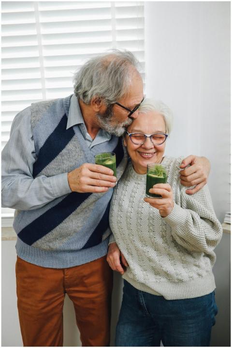 Happy elderly couple sharing a moment with healthy