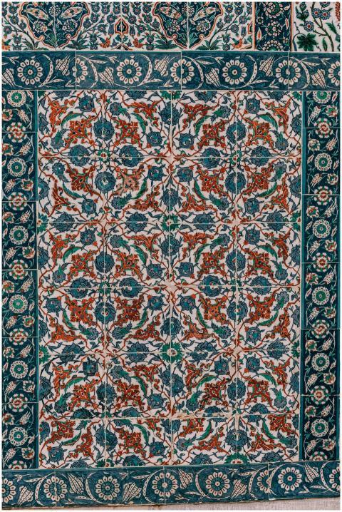 Detailed close-up of an Islamic tile mural in Ista