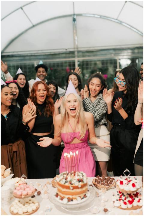 A cheerful birthday celebration with friends gathe