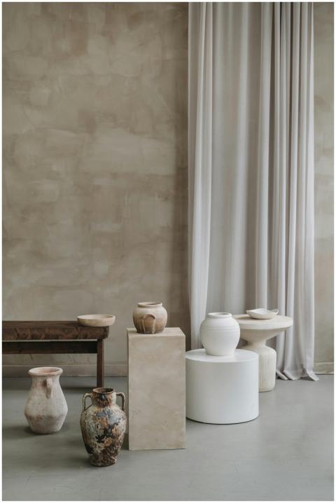 Elegant display of ceramic pottery in a minimalist