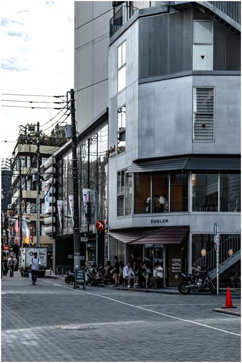 Contemporary urban scene featuring people at a mod