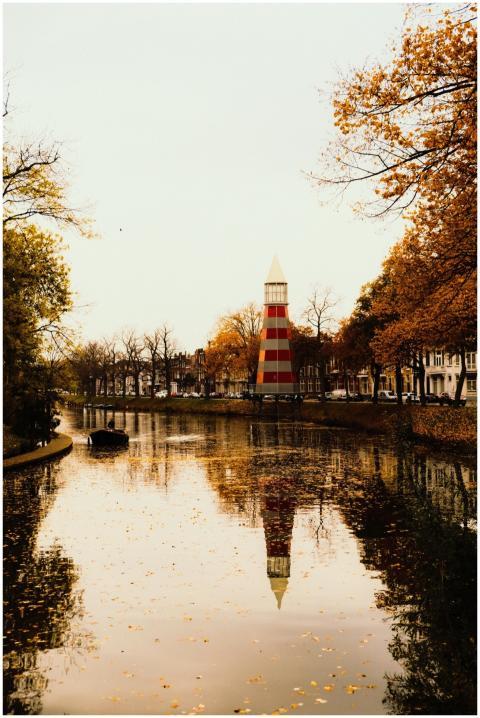Scenic Autumn Lighthouse Canal