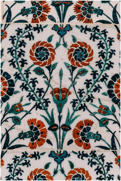 Detailed close-up of floral Ottoman tile art, feat