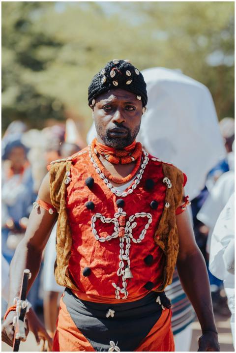 Portrait of man in colorful traditional tribal att