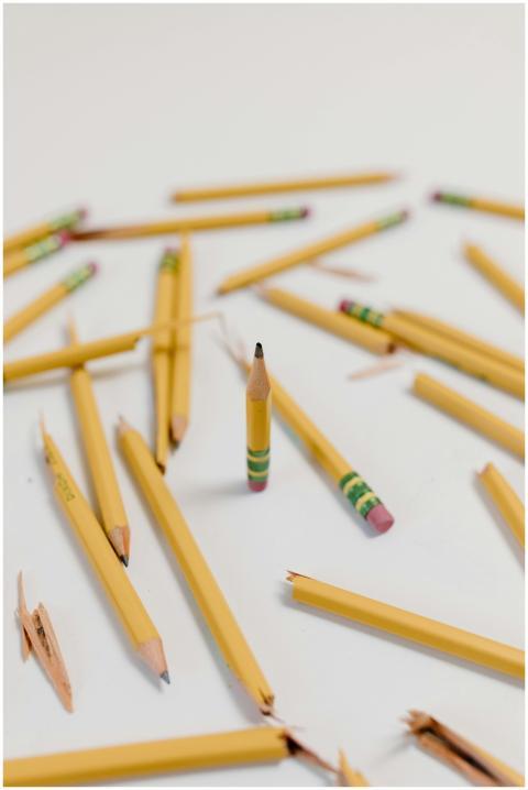 A creatively arranged set of broken and whole yell