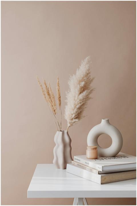 Elegant minimalist decor setup featuring pampas gr