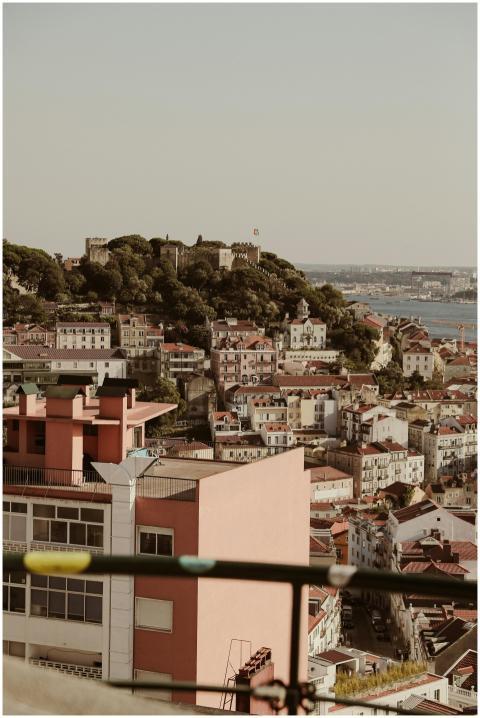 Scenic aerial view of Lisbon cityscape with histor
