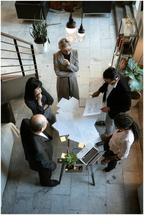 A team of professionals engage in a business meeti