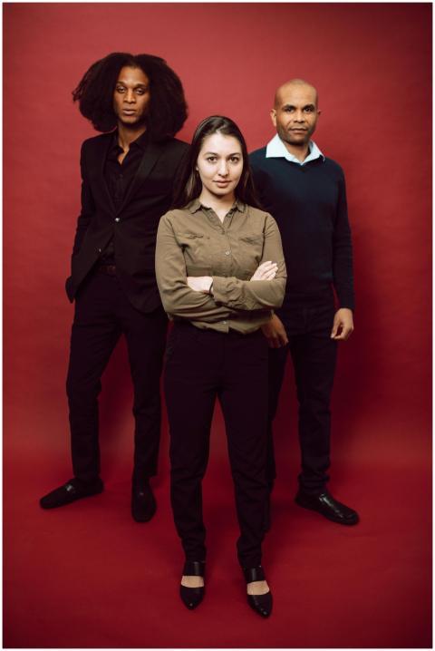 Portrait of diverse professionals standing against