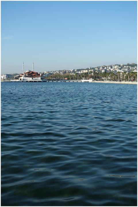 Serene view of the Büyükçekmece coastline with cle