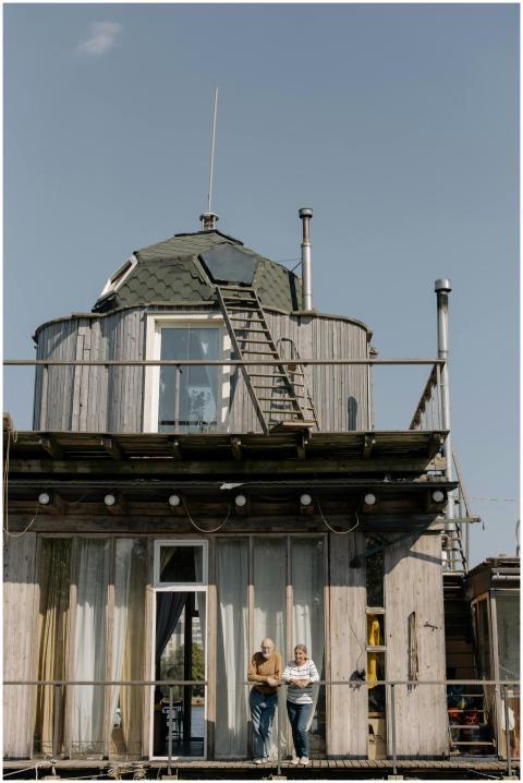 Seniors enjoying a sunny day on the deck of a uniq