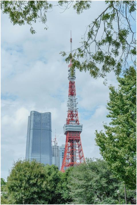 Scenic view of Tokyo Tower surrounded by trees in