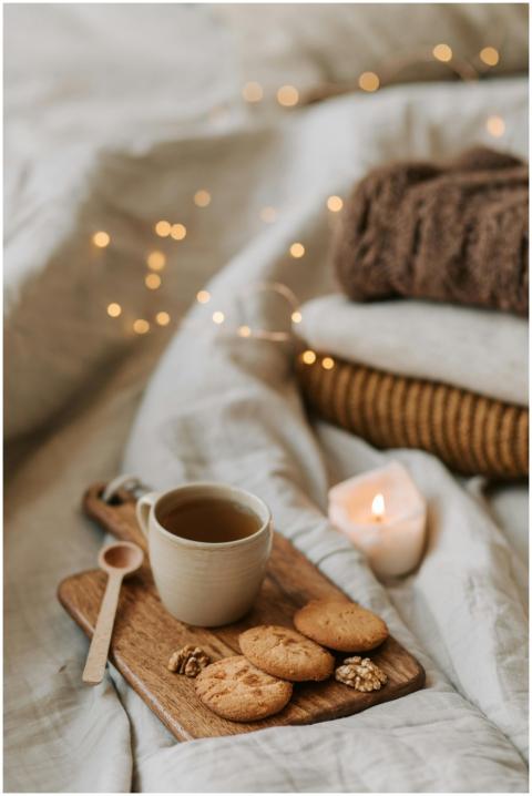 Warm and inviting scene featuring tea and cookies