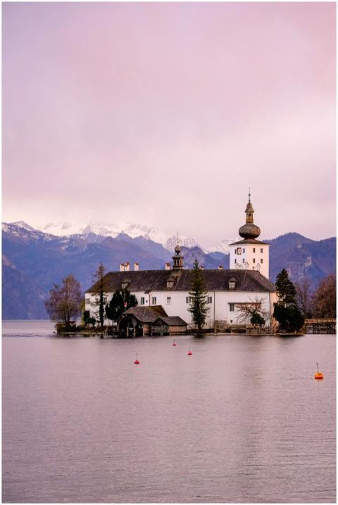 Picturesque view of Seeschloss Ort castle on Traun