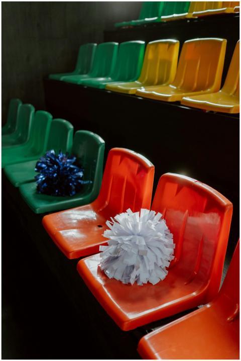 Vibrant colored empty stadium seats with colorful