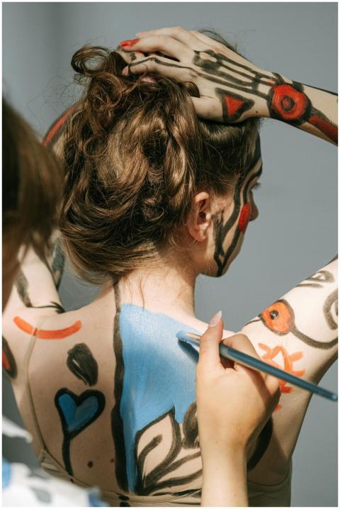 Creative and colorful body painting session in an