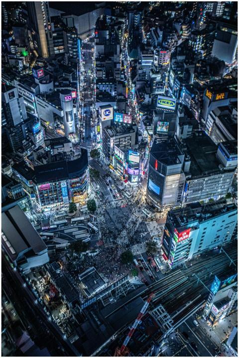 Aerial View of Shibuya in Tokyo, Japan at Night