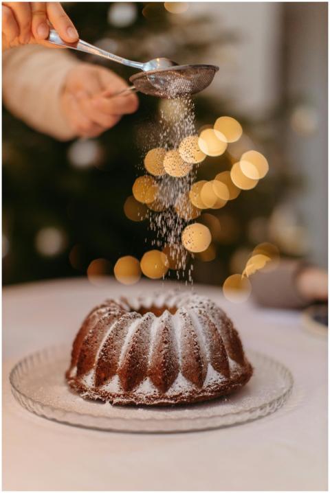 Delicious festive cake sprinkled with powdered sug