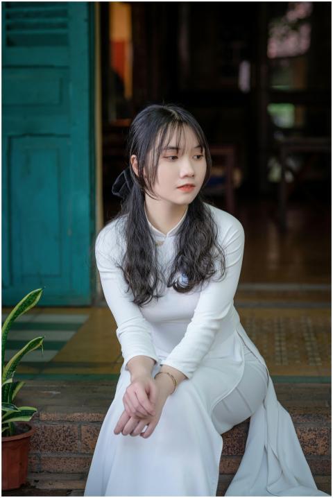 A serene portrait of a young woman in traditional