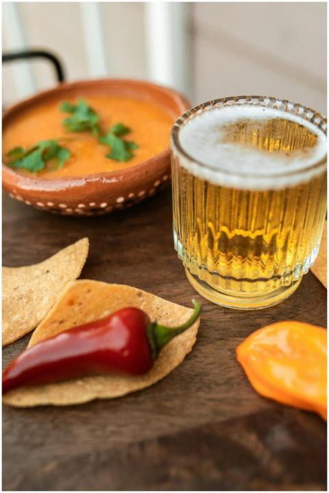 Delicious Mexican snack with nachos, salsa, and be