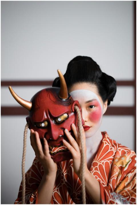 Portrait of a Japanese woman in traditional kimono