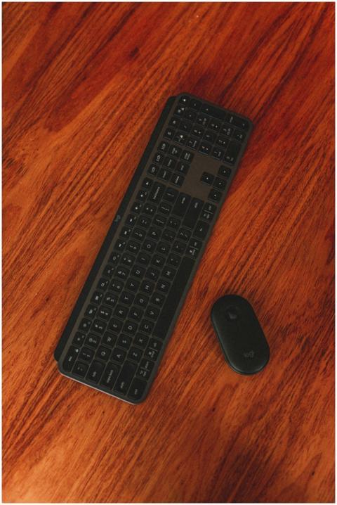 Top view of wireless keyboard and computer mouse p