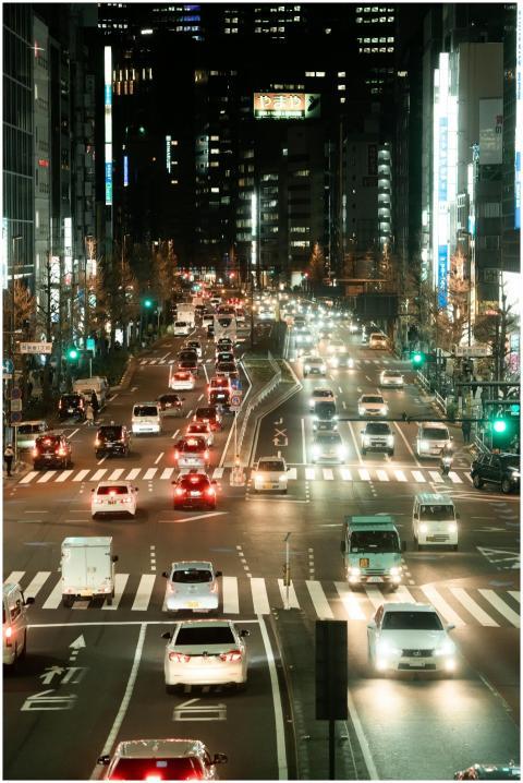Vibrant nightlife in Tokyo with bustling traffic a