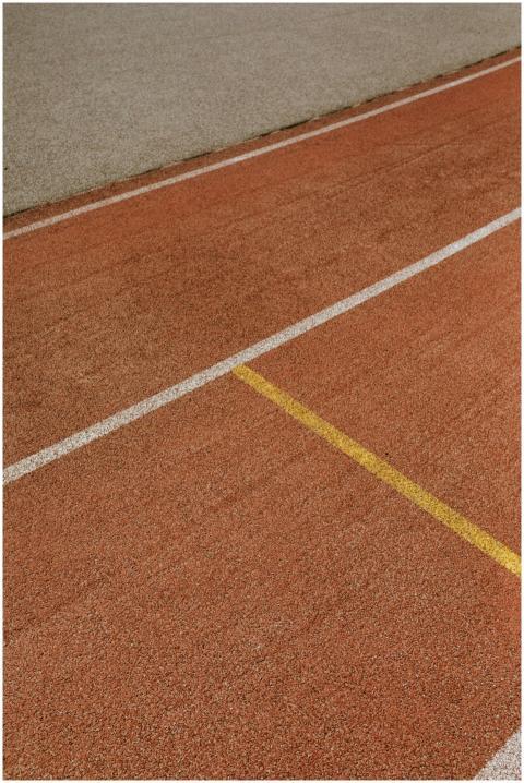 Detailed view of track lines on a running track wi