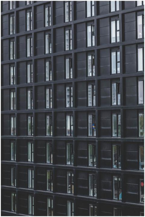 Close-up of a modern urban office building facade