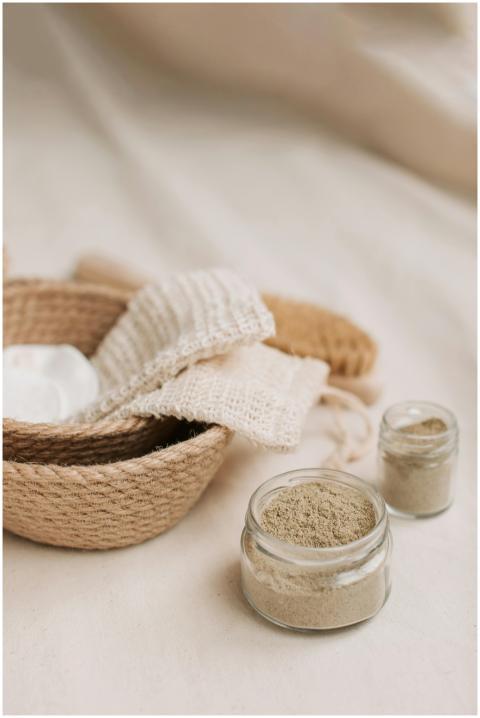 Elegant display of natural skincare products on a