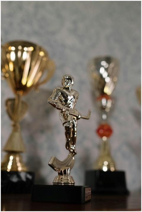 Shiny hockey trophy with blurred background highli