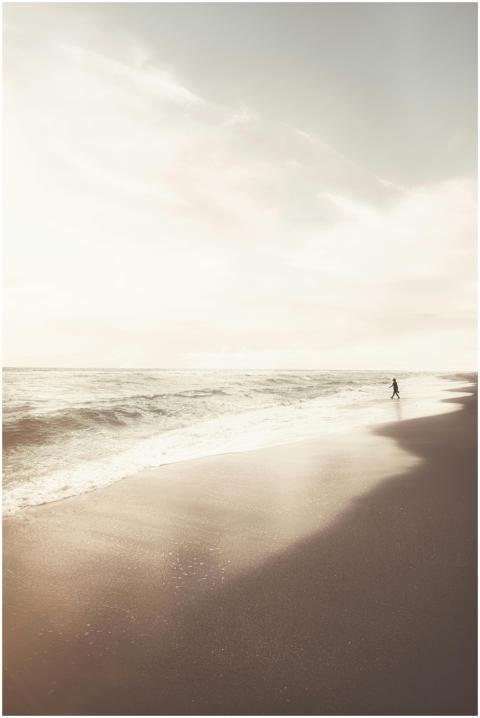 A peaceful scene of a person walking along Miami B