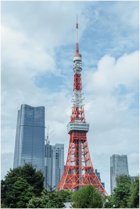 Tokyo Tower stands tall against the modern skyline
