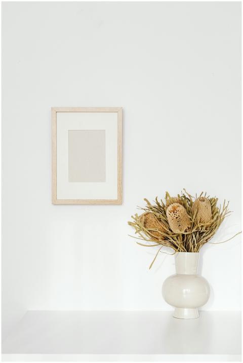 Stylish minimalist interior featuring a ceramic va