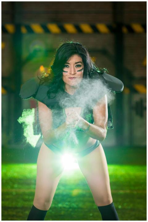 Dynamic shot of a female football player in action