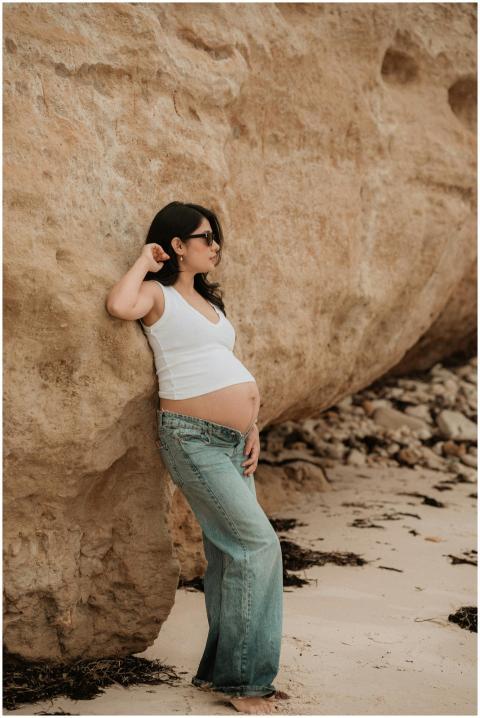 Pregnant Woman Relaxing Rock