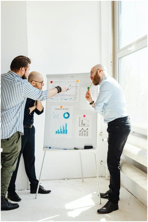 Three business professionals discussing financial